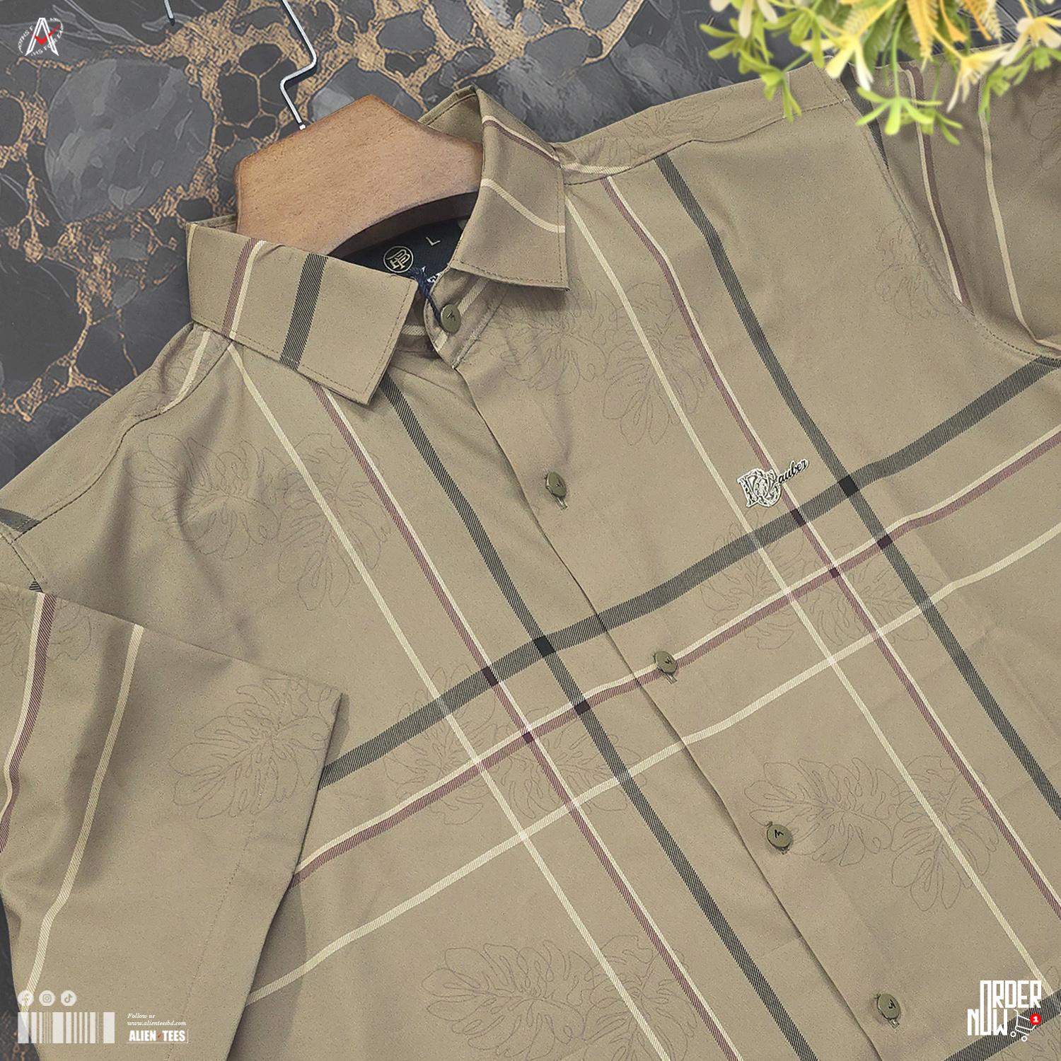 4H41 Khaki - Grove Plaid Half Shirt