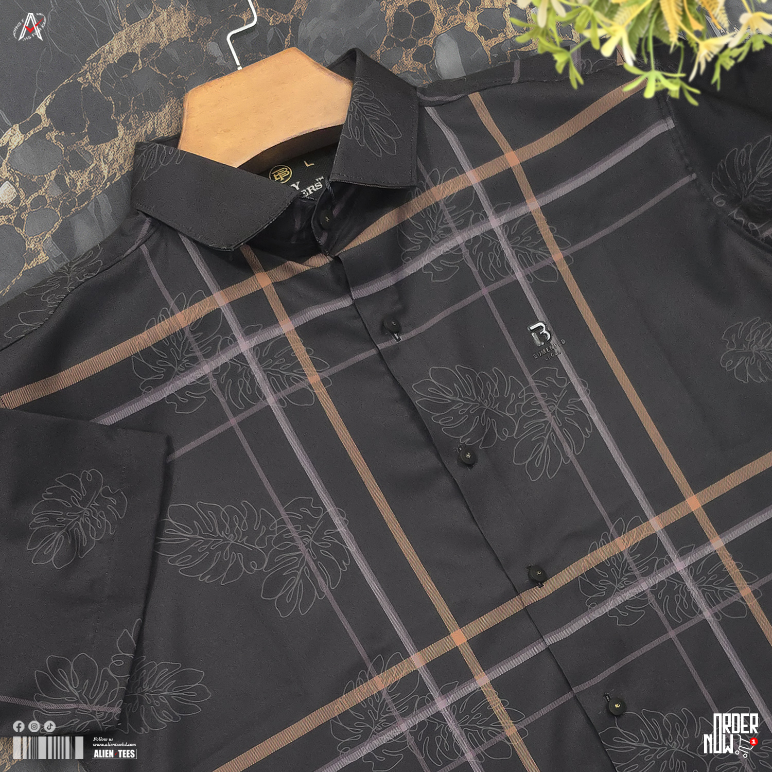 4H43 Jet Black - Grove Plaid Half Shirt
