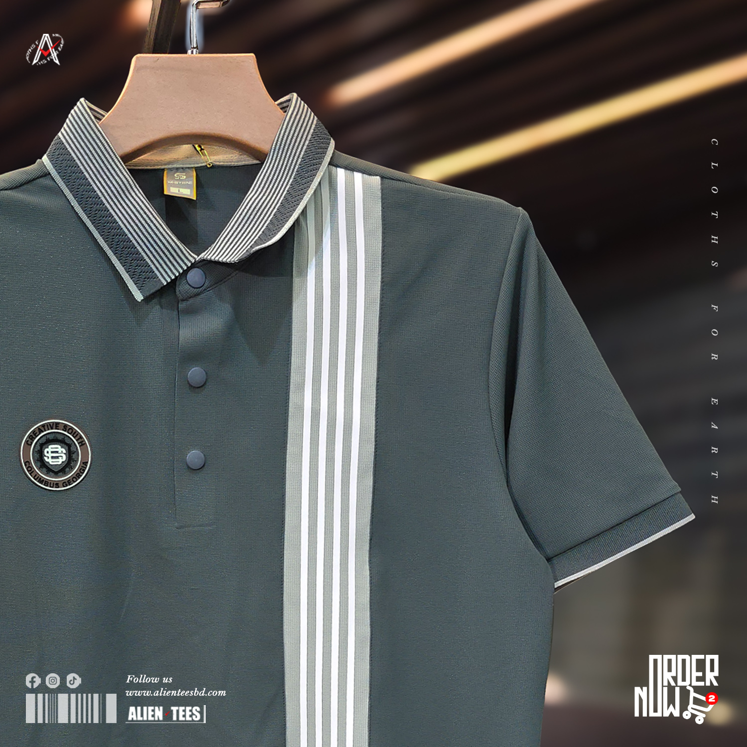 1R128 Mineral Green - Monarch Quad Stripe Polo
