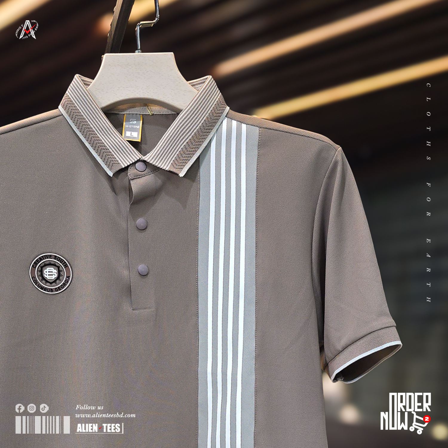 1R129 Beaver Brown - Monarch Quad Stripe Polo