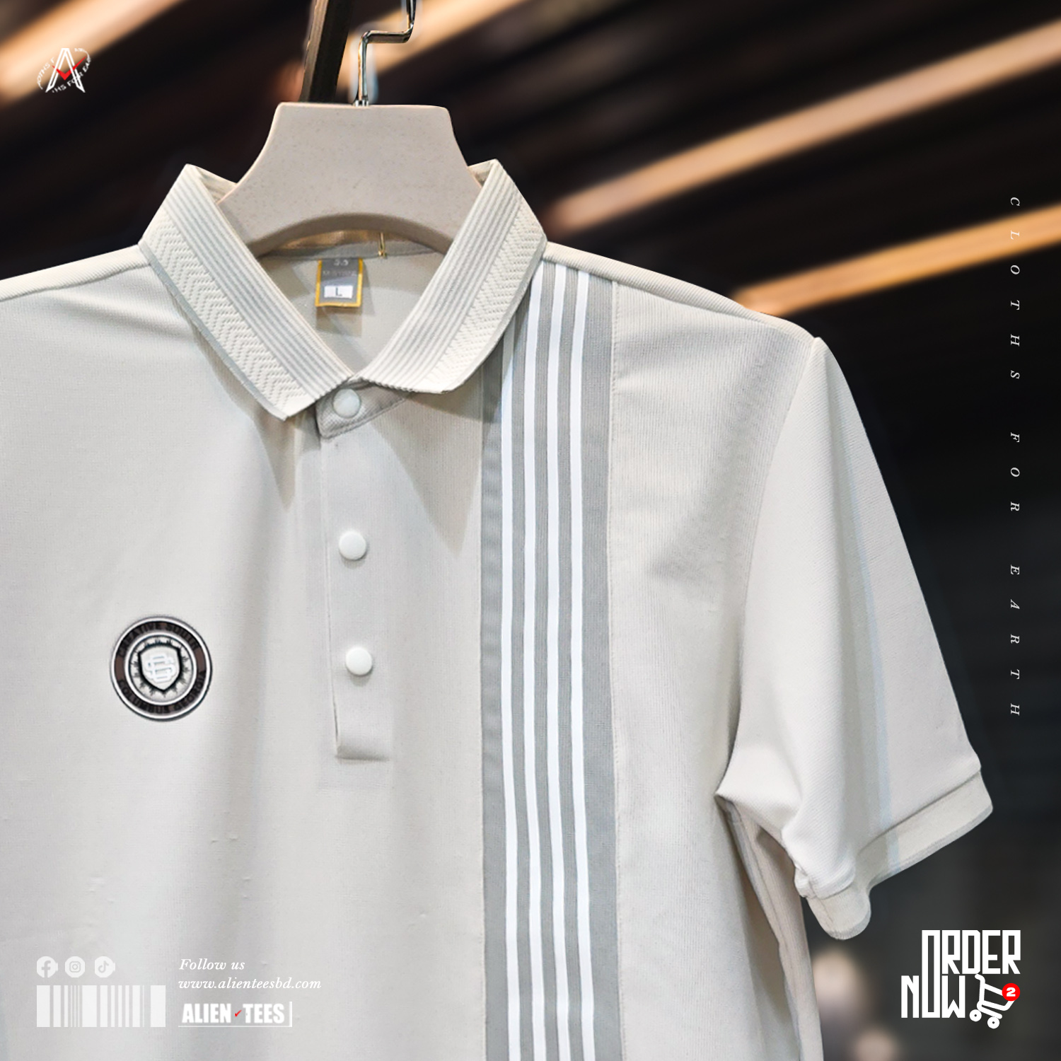 1R132 Ivory - Monarch Quad Stripe Polo